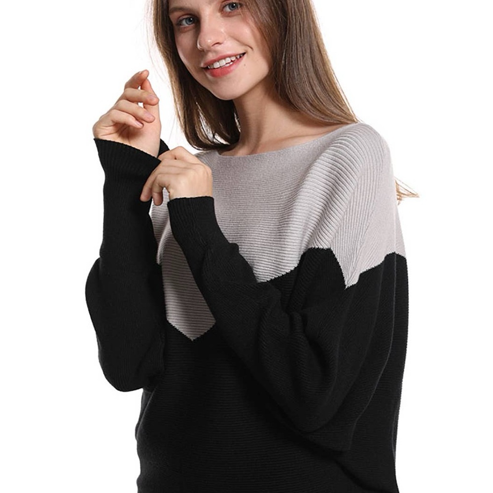 LASCANA boat neck sweater featuring a color-block ribbed knit design - Picture 2 of 8